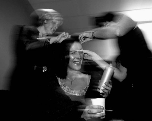 Model getting ready back stage